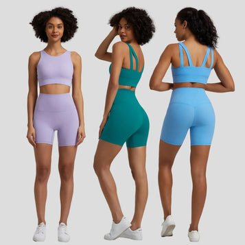 2PCS Workout Sets Womens Nylon Yoga Set Women Gym Sports Bras Crop Tops Yoga Biker Shorts Fitness Running Clothing Gym Clothes