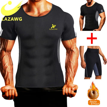 LAZAWG Men Sauna Sweat Vest and Shorts Body Shaper Slimming Shirt Neoprene Shapewear Waist Trainer Workout Top Pant Weight Loss