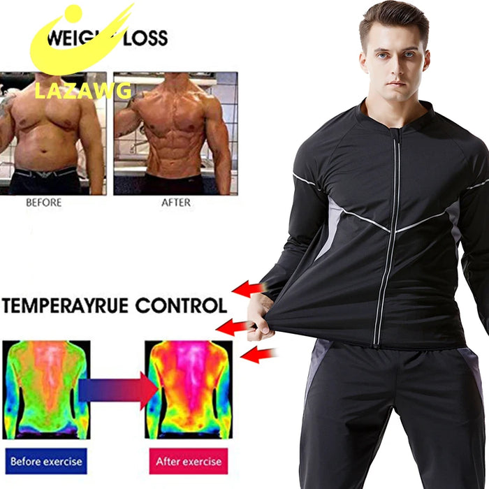 LAZAWG Men Sauna Tops Zipper Body Shaper Waist Trainer Vest Gym Weight Loss Fat Burner Workout Slimming Shirt Sweat Thermal Suit