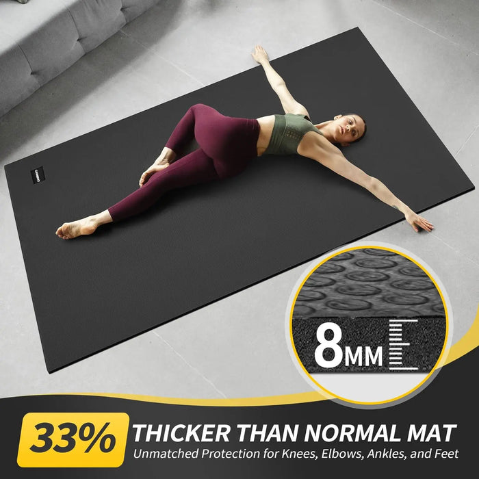 Large Yoga Mat, Extra Thick Workout Mats for Home Gym, 6'x 4'x 8 mm Non Slip Wide Exercise Mat for Pilates