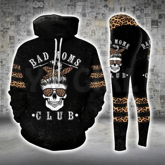 YX Girl Dragon Combo Hoodie + Legging  Combo Outfit Yoga Skull Bad Moms Dark  3D Printed Apparel