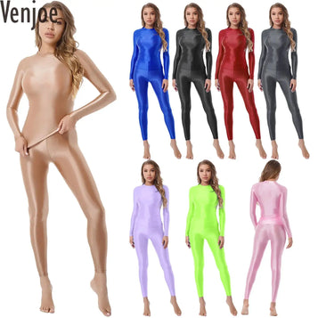 Women Oil Glossy Stretchy Two-piece Set Sport Tracksuit Yoga Outfit Long Sleeve Tank Top T-shirt with Pants Leggings Swimwear