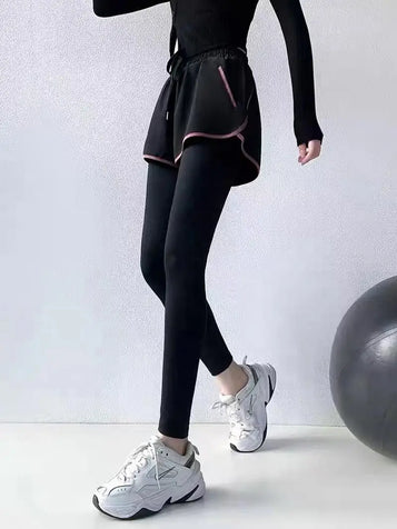 Fake 2 Piece Running Hiking Pants  Sport Tight Legging Women Fitness Butt Legging Yoga Pants Gym Leggings Gym Apparel Yoga Pants