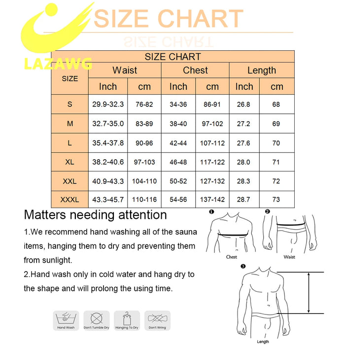 LAZAWG Men Sauna Tops Zipper Body Shaper Waist Trainer Vest Gym Weight Loss Fat Burner Workout Slimming Shirt Sweat Thermal Suit