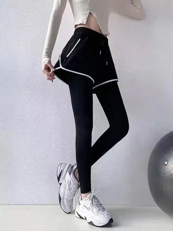 Fake 2 Piece Running Hiking Pants  Sport Tight Legging Women Fitness Butt Legging Yoga Pants Gym Leggings Gym Apparel Yoga Pants