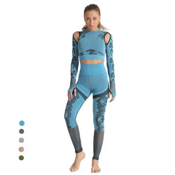 Sportswear Yoga Set Tracksuit Long Sleeve Crop Top High Waist Seamless Leggings Sports Suit Womens GYM Fitness Apparel