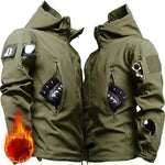 Men's waterproof fleece jackets in olive green, designed for outdoor tactical use.