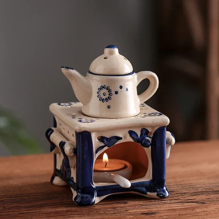 YXYMCF Vintage Tea Warmer Incense Burner Ceramic Aroma Diffuser Essential Oil Lamp Optional Candle Holder for Home Decor Stove