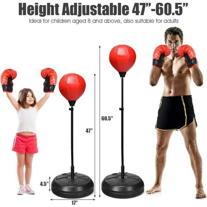 Boxing Ball Set, Punching Bag with Adjustable Height Standing Base, Boxing Punch Exercise Bag with Gloves and Hand Pump