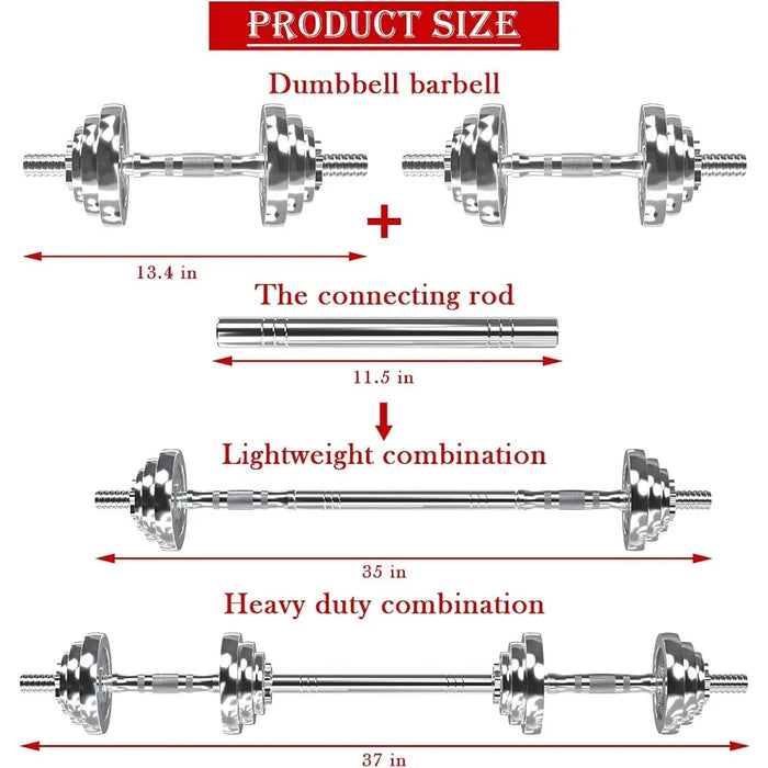 Fitness Dumbbells Set, Adjustable Weight Sets up to 44/66Lbs, with Metal Connecting Rod Used As Barbell, Chromed Weights,