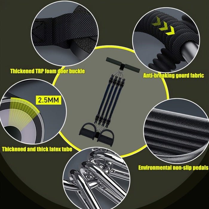 120lbs 4-Tube Pedal Puller – Multifunctional Resistance Band with Handles & Door Latch